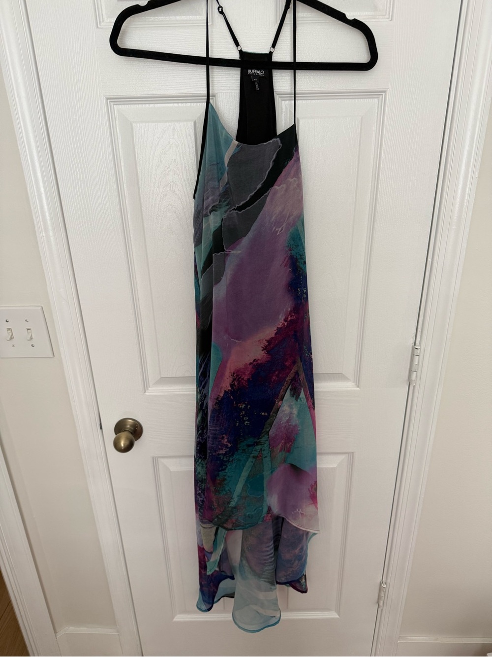 Buffalo David Bitton Teal & Purple High-Low Halter Maxi Dress